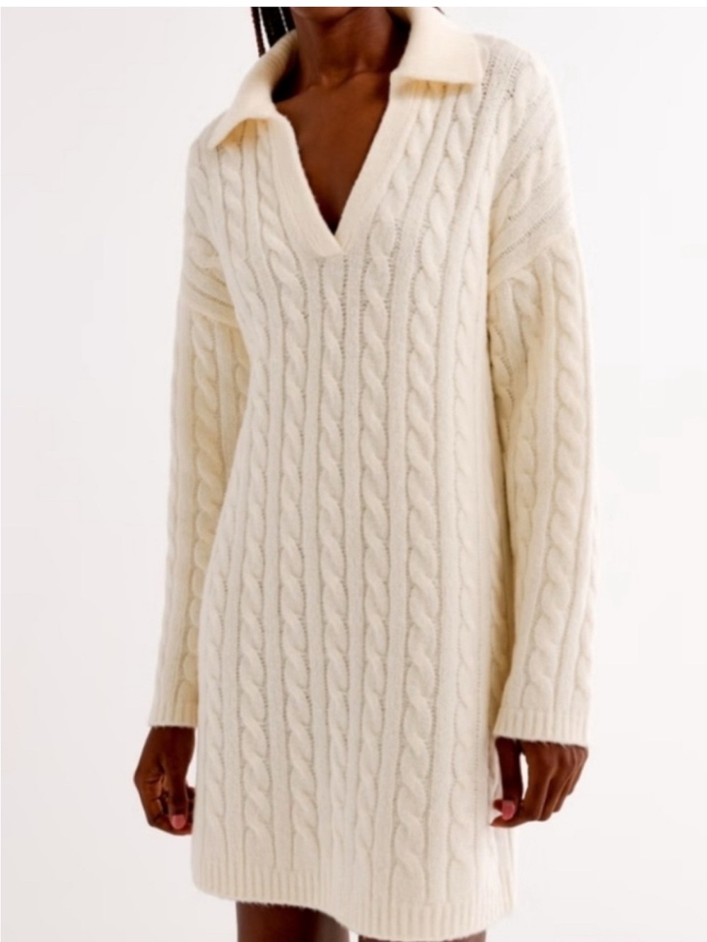 Abercrombie & Fitch Cable Knit Sweater Mini Dress Cream Size Medium Tall NWT